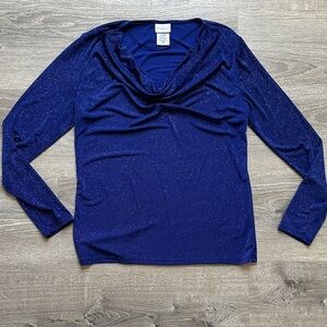 Jaclyn Smith Royal Blue Sparkle Cowl Neck Top